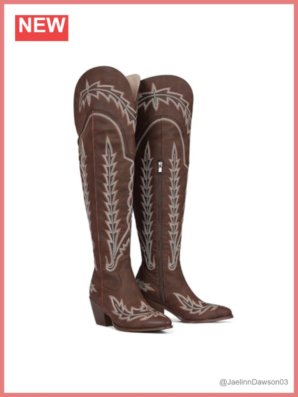 Embroidered Over Knee Western Boots Wide Calf Women's Side Zip Chunky Heel